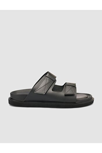 Cabani 100% Genuine Leather Velcro Black Men's Slippers