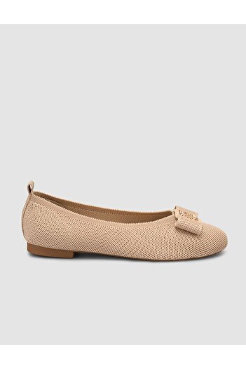 Cabani Knitwear Buckle Detailed Beige Women's Ballerinas