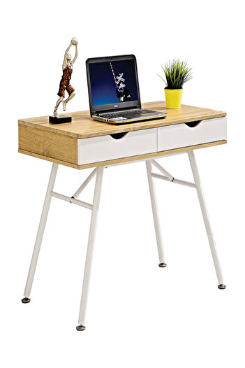micasa 2-Drawer Metal Frame Spacious Wooden Computer Desk