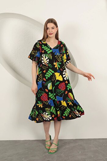 Lukas Viscose Leaf Pattern Dress-Black