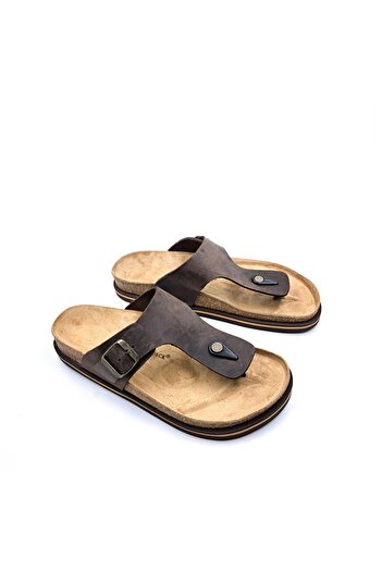 Hammer Jack Genuine Nubuck Leather Orthopedic Flip Flops Antique Brown Men's Slippers