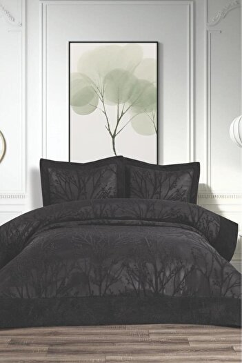 Çeyiz Diyarı Natural Jacquard Double Bedspread Black