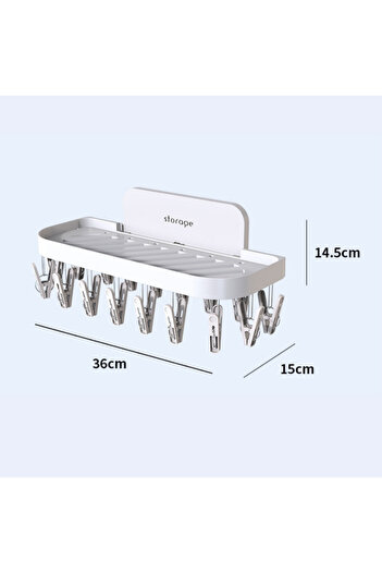 Viyogo Self-adhesive bathroom holder with 17 clips, foldable, 36 x 15 x 14.5 cm, white