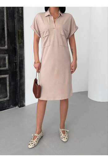 ZF BUTİK Polo Neck Wide Pocket Summer Dress