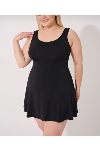 FAVORİST Dress Plain Black Covered Lined Slip and Swimsuit 2 Piece Set