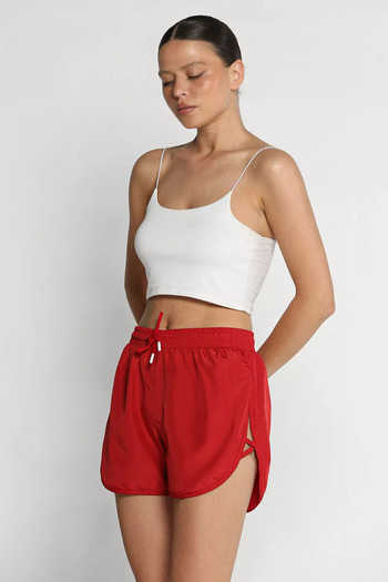 julude Red Women's Side Cross Stripe Swim Shorts