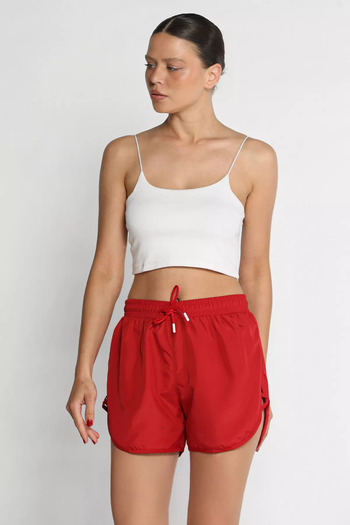 julude Red Women's Side Cross Stripe Swim Shorts