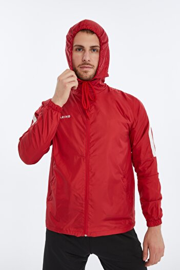 ASM SPOR Darıng Men's Red Waterproof Raincoat-Lightweight, Zippered, Hooded Windbreaker