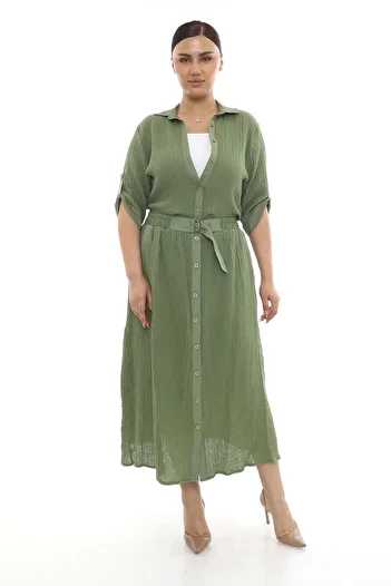 Lady Majestic Plus Size Women's Lined Muslin Fabric Buttoned Pocket Long Skirt