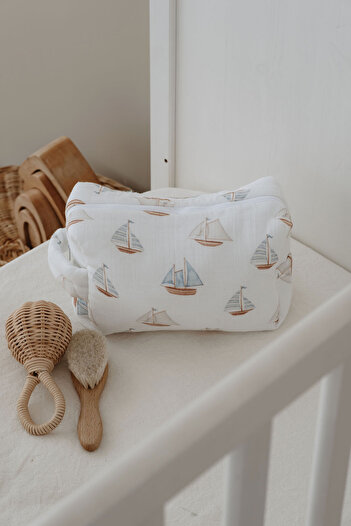 Tuğba Kuğu Müslin Bakım Çantası - Pureline Series - Sail Boats