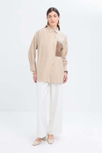 ALLDAY Beige-Net Garnished Shirt