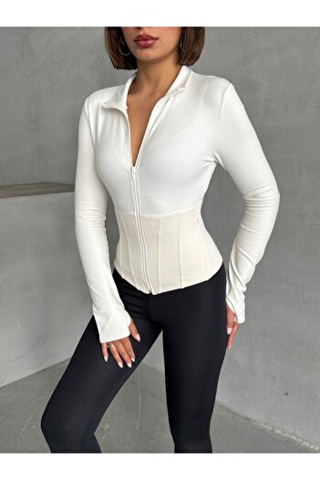 Miss Prova Fırçalı Soft Kumaş Baş Parmak Delikli Spor Ceket/Sweatshirt MISSCE2621-2