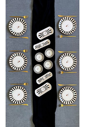 Erbaşlar Love Bird Black Round 14 Piece Luxury Breakfast Set for 6 People Breakfast Set