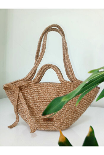 AZR HOME DESİGN Natural Jute Rope Handmade Straw Hand Bag Arm Bag Shoulder Bag