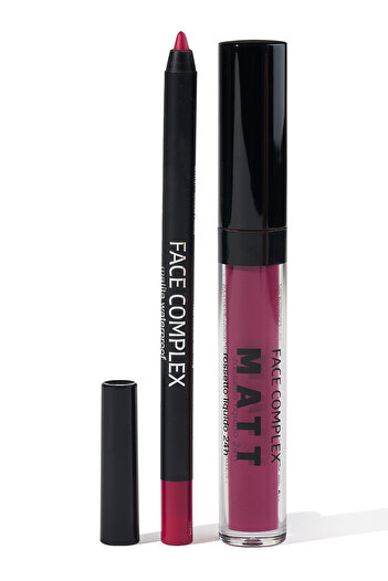 FACE COMPLEX Lip Tint & Waterproof Pencil, Set Ruj Lichid Creion De Buze Rezistent La Apă 24 H Kit 04 - Italia