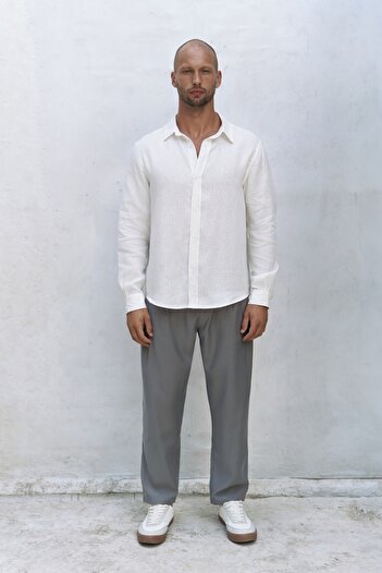BOHEMAİ Bice Ecru Linen Oversize Men's Shirt