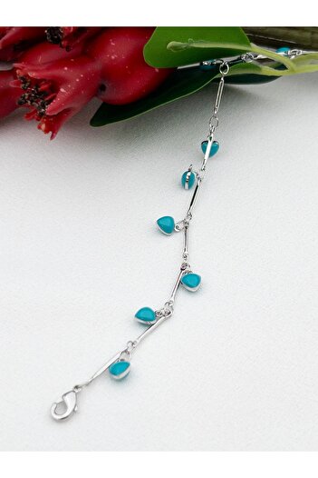Siya Silver Turquoise Stone Heart Steel Anklet - Natural Stone Anklet