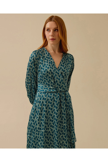 SEÇİL V-Neck Patterned Dress with Belt Detail
