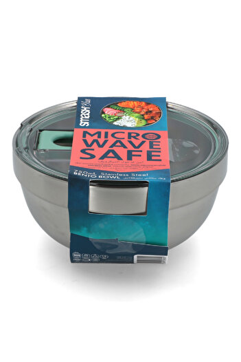 Smash Microwave Safe Stainless Steel Double Wall Bento Bowl Silver and Green 750ml