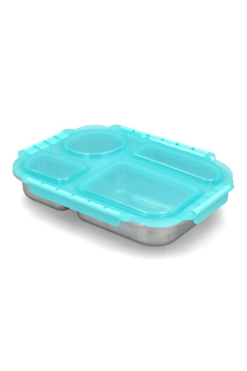 Smash 4-Compartment Leak Proof Microwave Safe Stainless Steel Bento Box Aqua and Silver 850ml