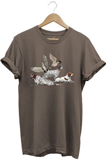 WİDİ Κυνήγι Κυνήγι με φερμάκι English Setter And Cullery Printed 100% βαμβακερό κανονικό καφέ μπλουζάκι