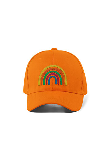 QUATEX Rainbow Embroidered Hat – Orange 100% Cotton Gabardine Unisex Model