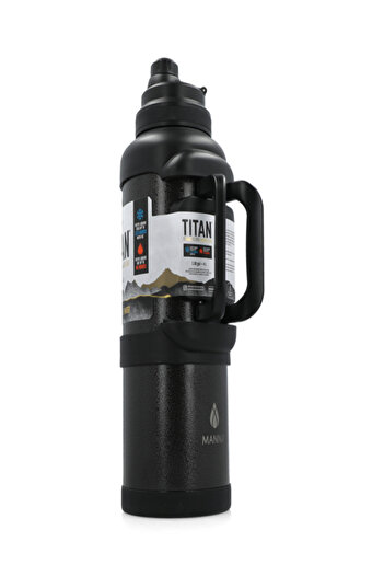 manna Titan Stainless Steel Easy Carry Handle Water Bottle Black 4 Liter