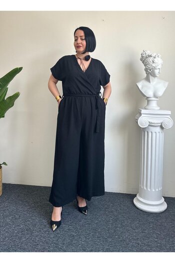 Vio Moda Büyük Beden Ayrobin Jumpsuit
