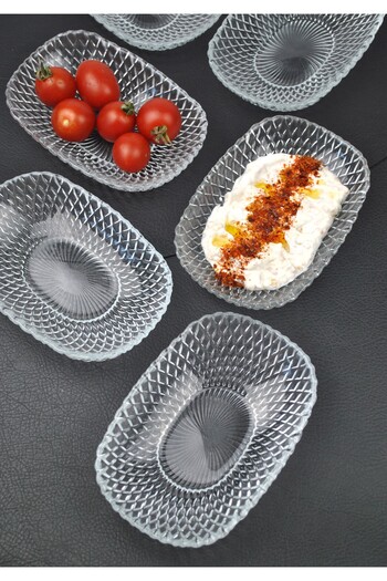Qualitev 6-Piece Glass Bowl Presentation Boat Plate Appetizer Plate Snack Bowl 15cm- Vera