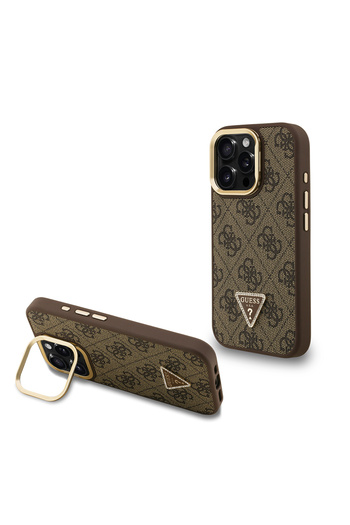 Guess iPhone 16 Pro Max Compatible Case Guess Licensed Triangle Logo 4g Patterned Camera Stand Cover Brown