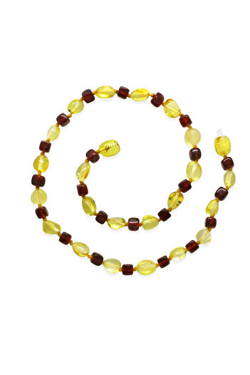 Tesbihane Soft Yellow Dark Red Color Natural Form Drop Amber Stone Baby Teeth Necklace
