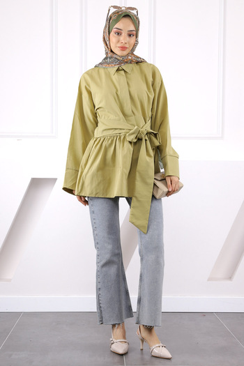 İmajButik Khaki Waist Belted Tunic