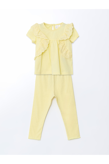 LC Waikiki Crew Neck Basic Girls' Blouse and Leggings 2-Piece