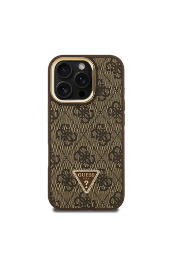 Guess iPhone 16 Pro Max Compatible Case Guess Licensed Triangle Logo 4g Patterned Camera Stand Cover Brown