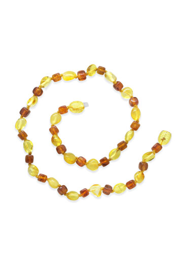 Tesbihane Yellow Red Color Natural Form Drop Amber Stone Baby Teeth Necklace