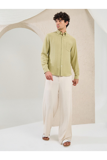 Styli Plain Linen Blend Wide Leg Trousers