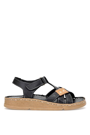Mammamia D25Ys-2440 Women's Genuine Leather Flat Sandals Black