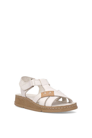 Mammamia D25Ys-2440 Women's Genuine Leather Flat Sandals Bone