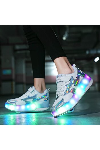 sharpdo Kids Roller Skates Light up Shoes with Double Wheel Shoes LED USB Charging Roller Sneakers