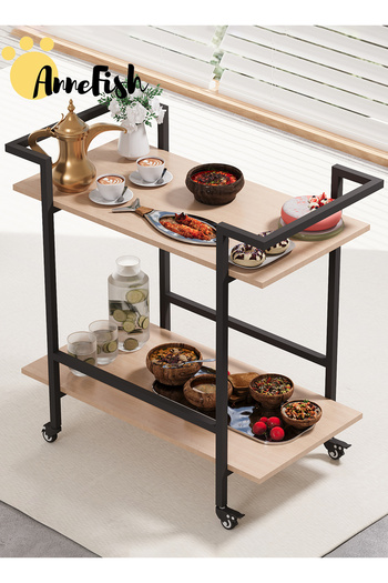 AnneFish 80*40*75cm 2 Tier Rolling Service Trolley Cart with Wheels Beverage Cart Protective Rails Kitchen
