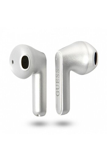 REDz Accessories Căști wireless Guess + stație de încărcare, Bluetooth TTWS, GUTWST82TRS, logo triunghi, argintii