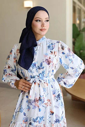 benguen Φόρεμα Hijab με σχέδιο Μπλε 563