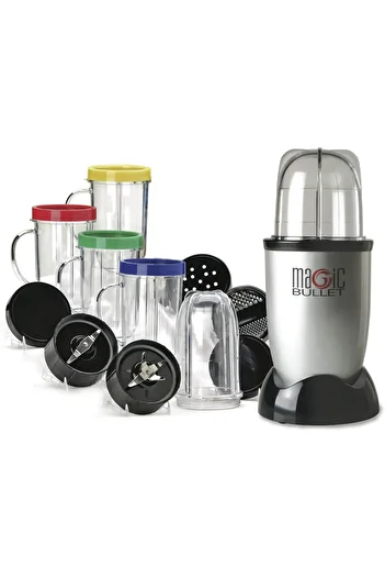 Magic Bullet مجموعة محضر طعام للمطبخ، 21 قطعة، 220 واط، MG21، شفاف/أسود/فضي
