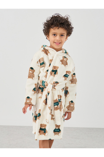 Styli Boys Bear Print Hooded Bath Robe
