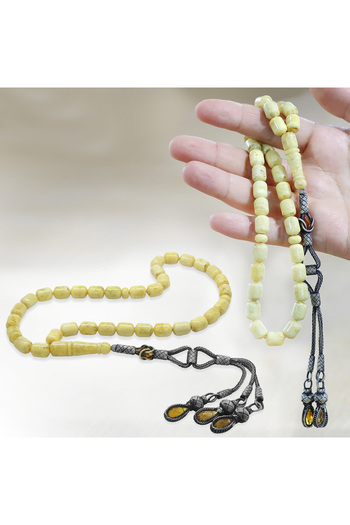 Tesbihane Premium Boxed 1000 Sterling Long Kazaz Tassel Capsule Cut King Seccer Yellow White Drop Amber Prayer Beads
