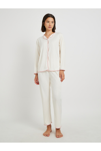 Styli Solid Long Sleeve Shirt and Pyjama Set