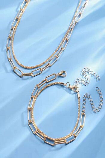 DEMOKAN Women's Necklace-Bangle Set Special Series Imported 4-Piece Diamond Ellipse Chain Set