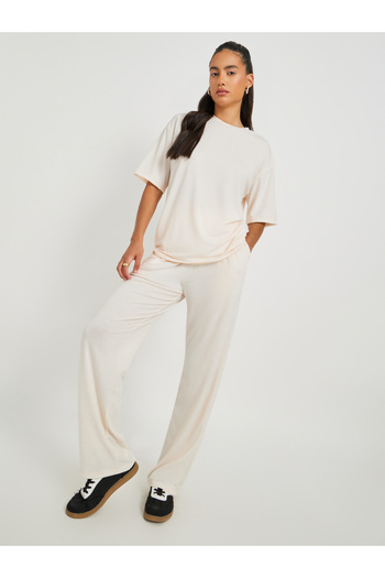 Take Two By Styli Text Print Short Sleeve T-Shirt and Wide Leg Joggers Co-Ords