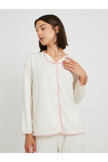 Styli Solid Long Sleeve Shirt and Pyjama Set