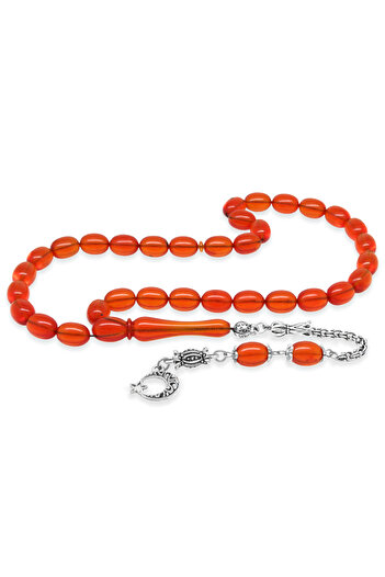 Tesbihane Tarnish-Free Metal Albanian Chain Tassel Pheasant Imame Beyzi Cut Red Katalin Prayer Beads